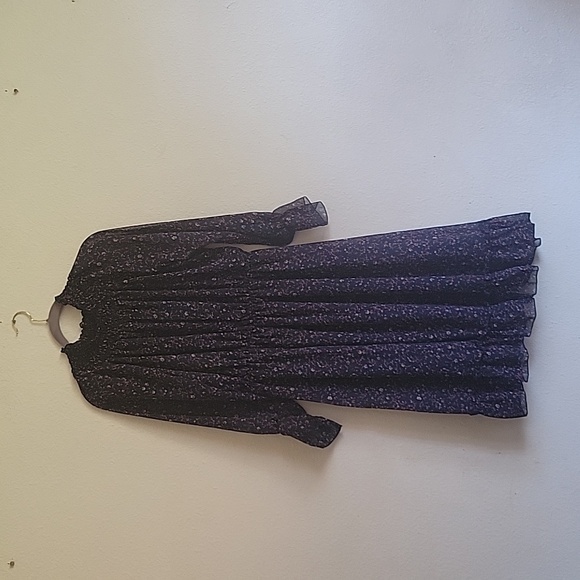 Boheewohee midi cowlneck raffle dress size large navy blue pink yellow - Picture 2 of 16